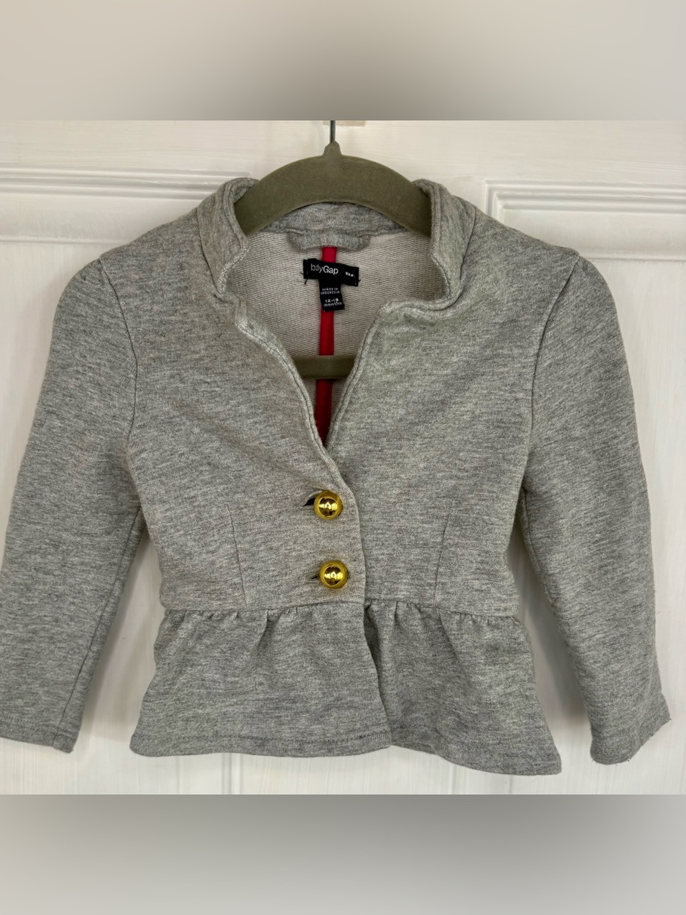 babyGap Gray Peplum Terry Cloth Blazer Jacket Gold Buttons 12-18 Months